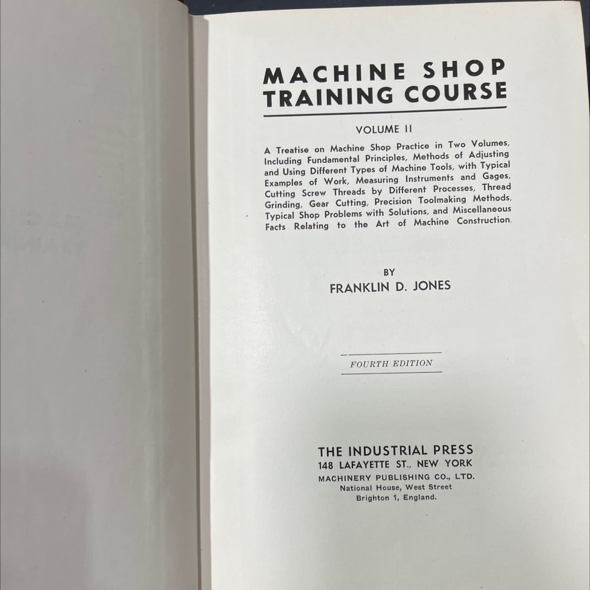 machine shop training course volume ii book, by franklin d. jones, 1951 Hardcover image 2