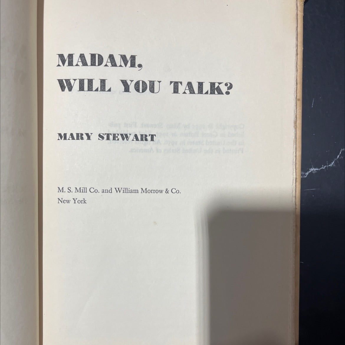 madam, will you talk? book, by Mary Stewart, 1956 Hardcover image 2