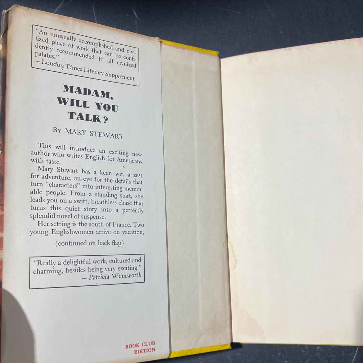 madam, will you talk? book, by Mary Stewart, 1956 Hardcover image 4