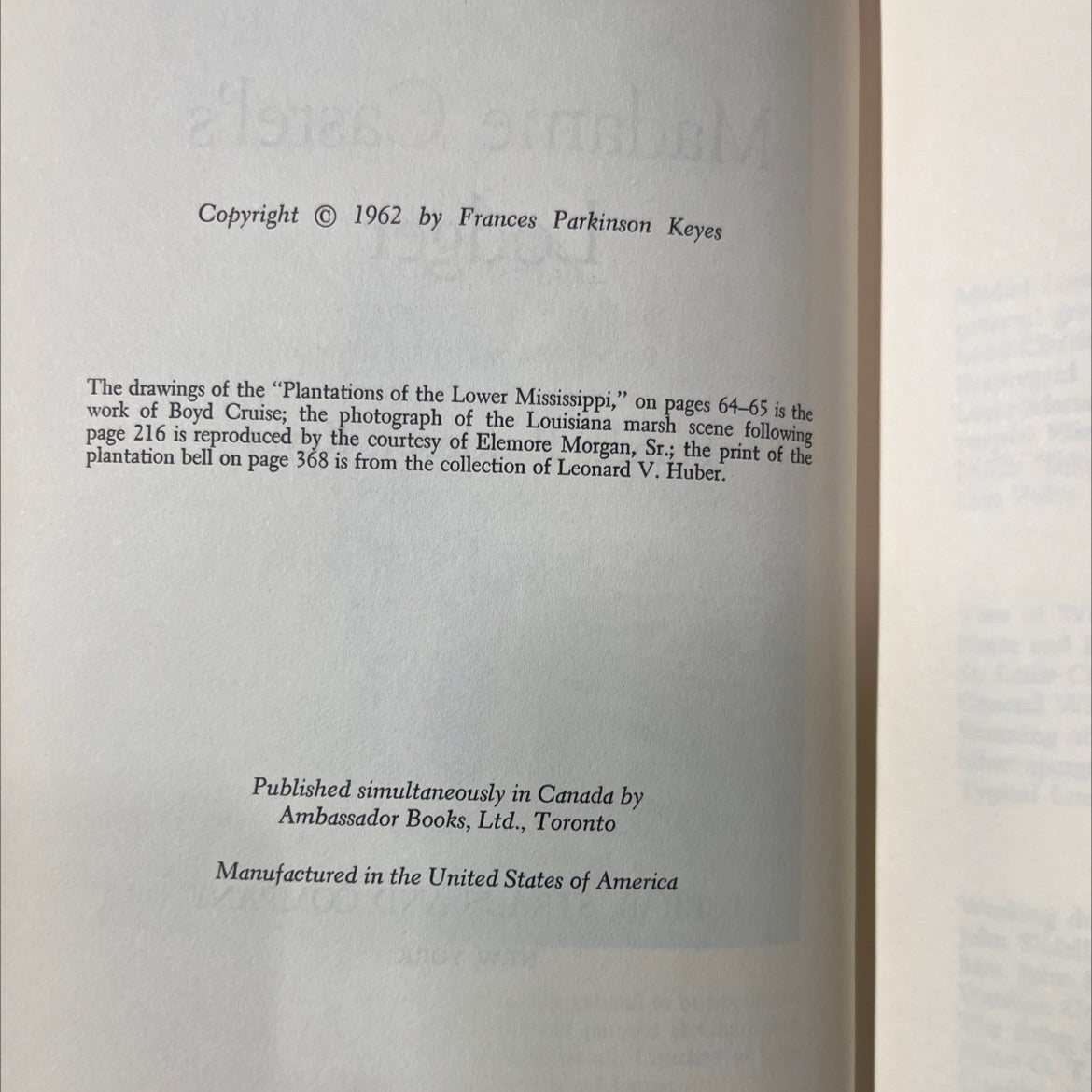 madame castel's lodger book, by frances parkinson keyes, 1962 Hardcover image 3