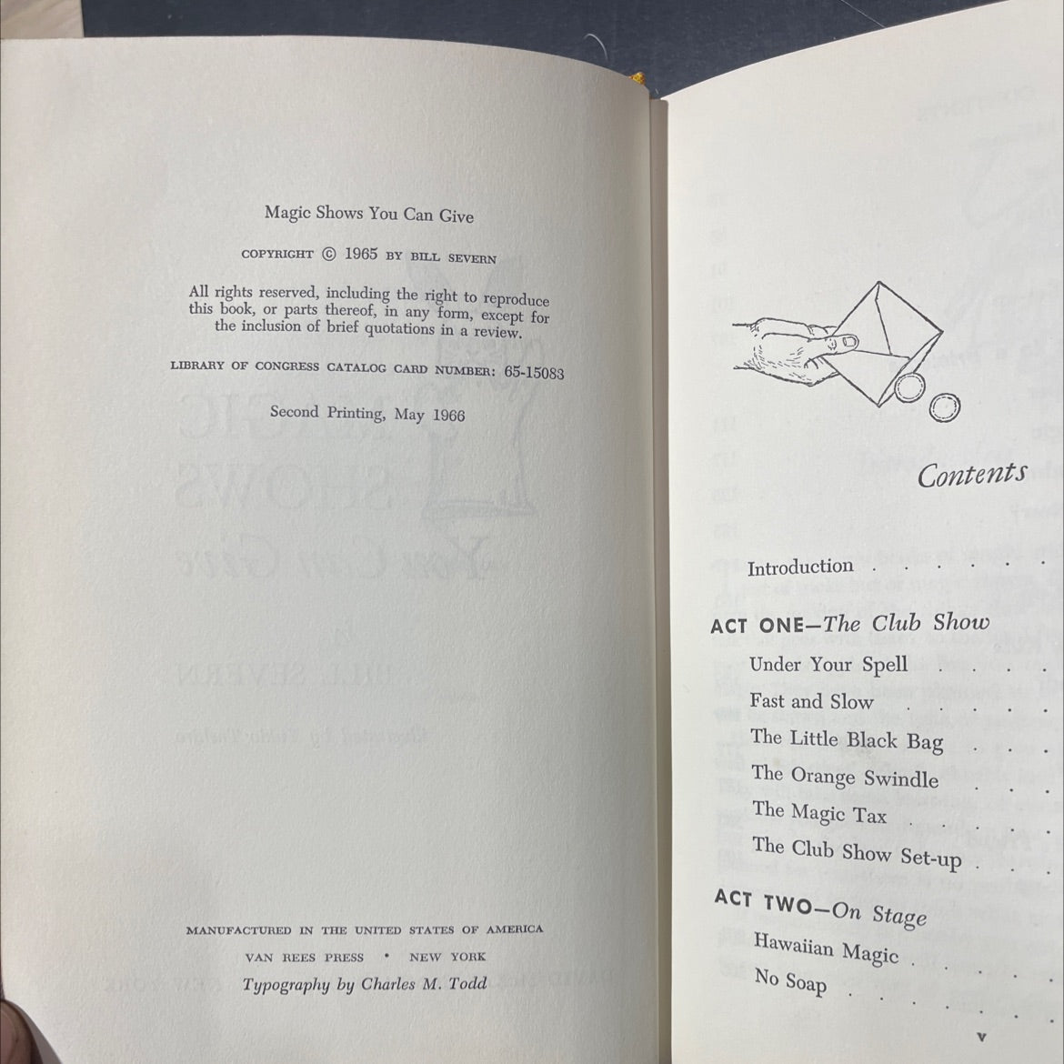 magic shows you can give book, by bill severn, 1966 Hardcover image 3