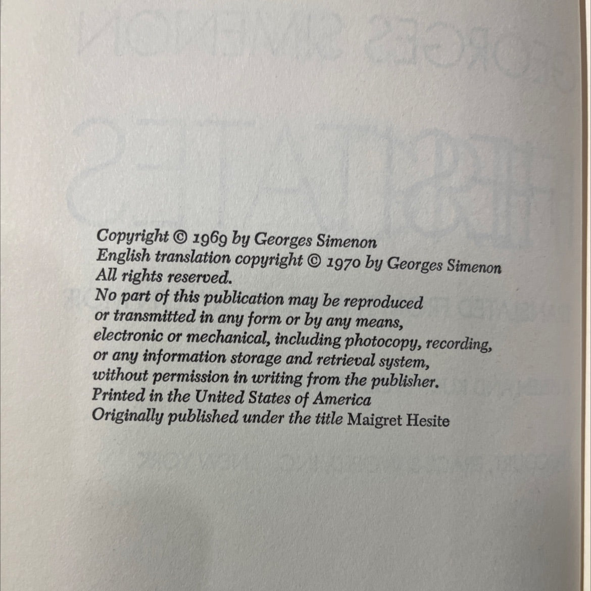 maigret hesitates book, by georges simenon, 1970 Hardcover image 3