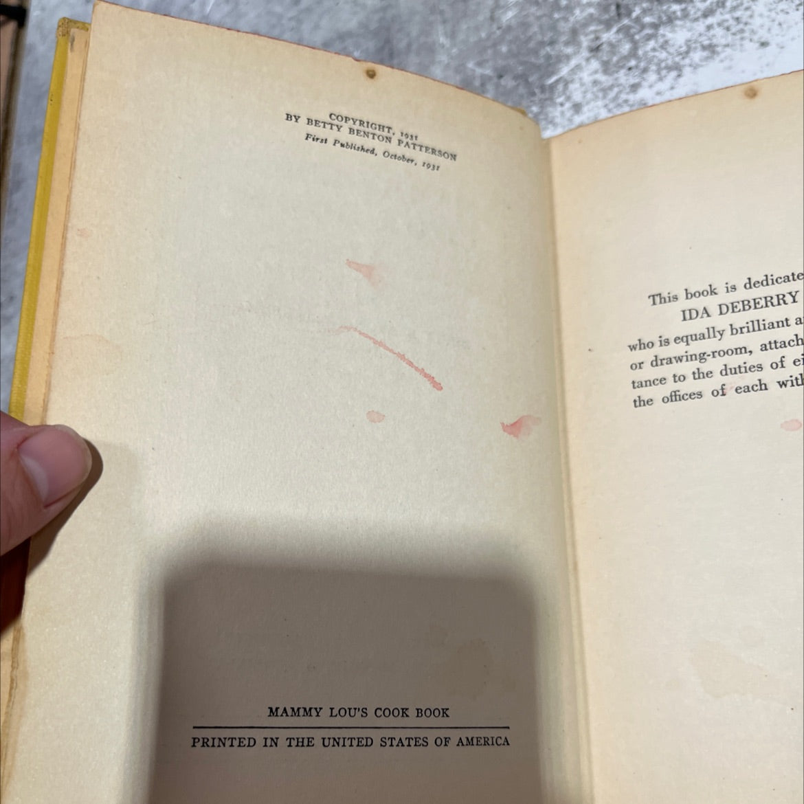 mammy lou's cook book book, by betty benton patterson, 1931 Hardcover image 3