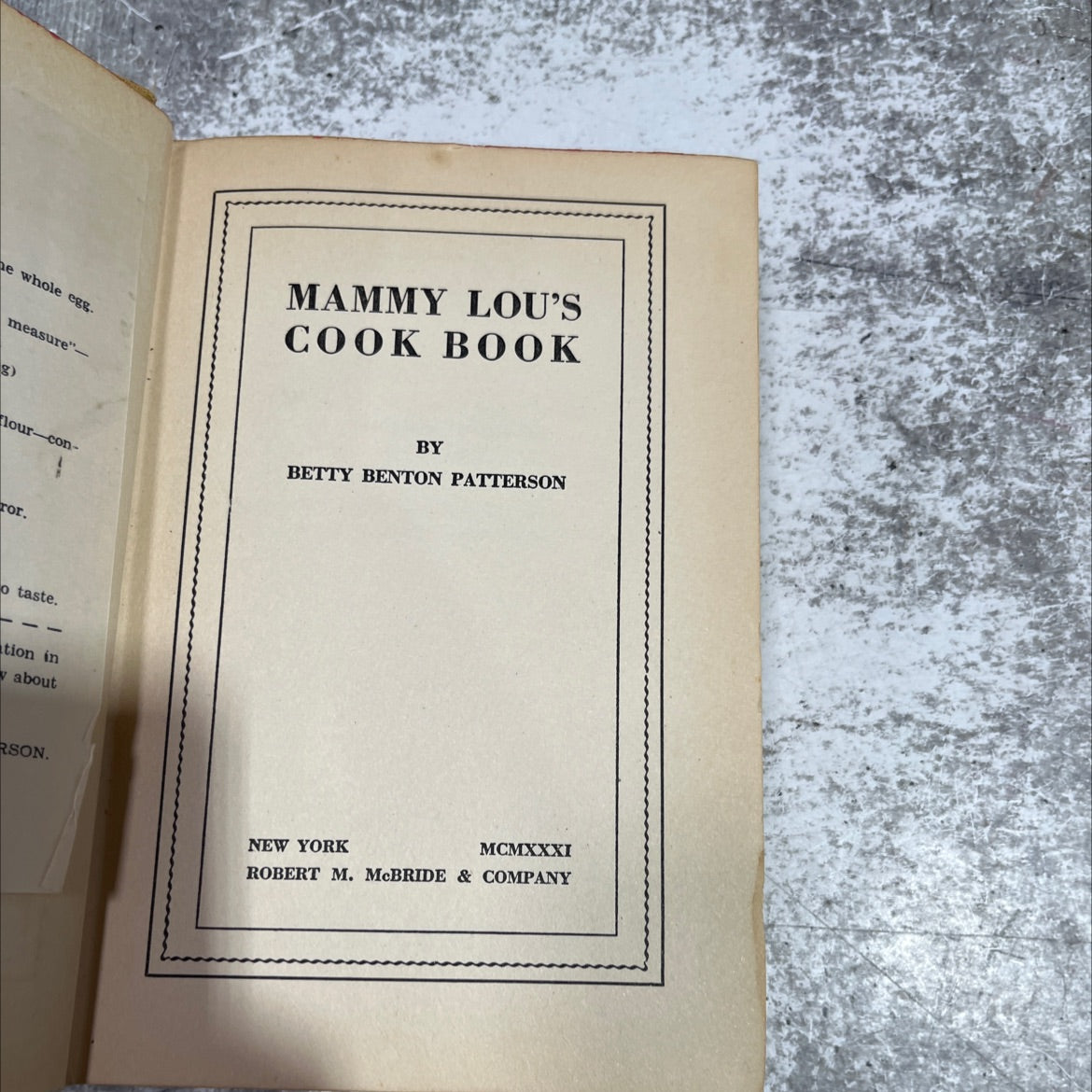 mammy lou's cook book book, by betty benton patterson, 1931 Hardcover image 2