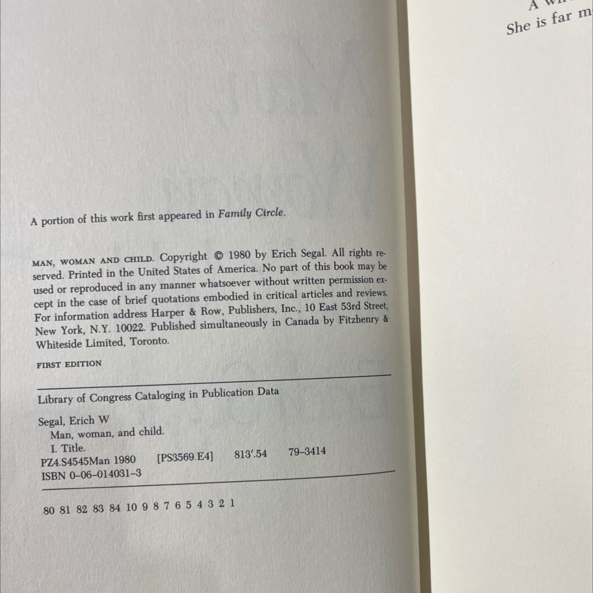 man, woman and child book, by Erich Segal, 1980 Hardcover image 3