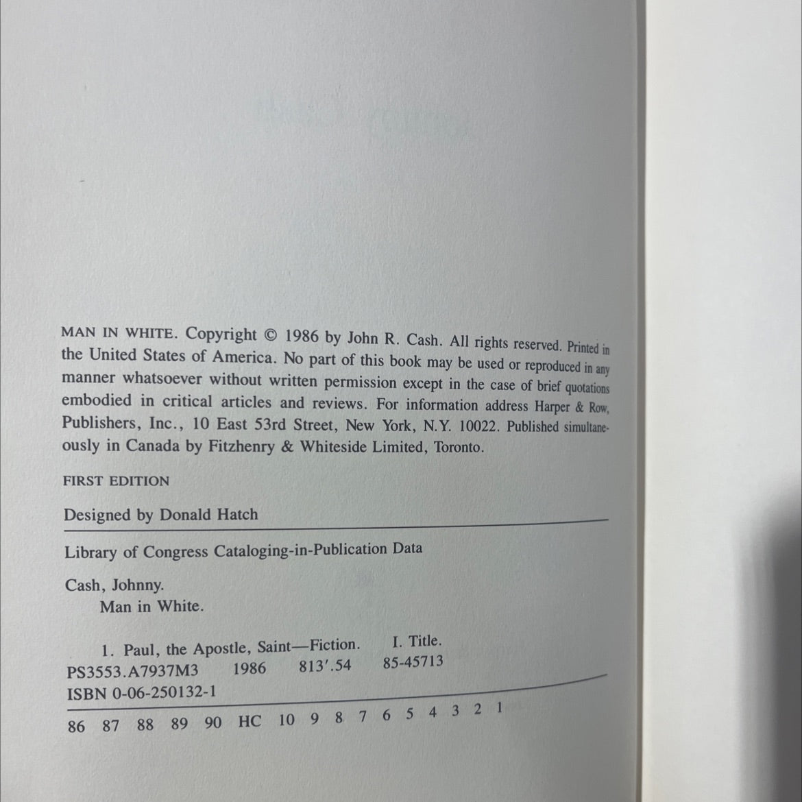 man in white book, by Johnny Cash, 1986 Hardcover, First Edition, Vintage image 3