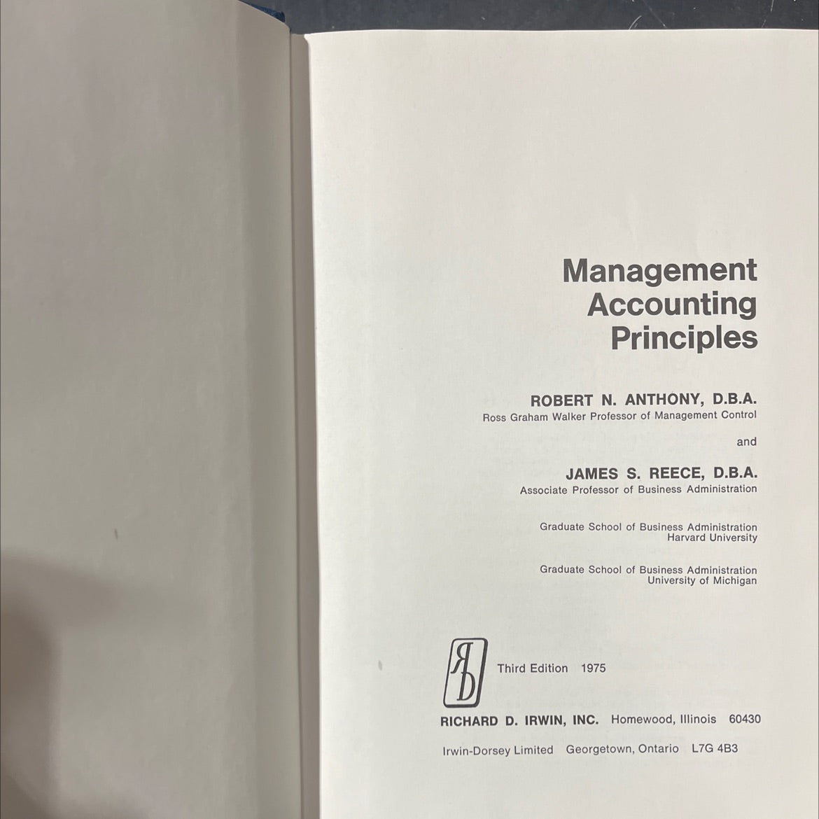 management accounting principles book, by robert n. anthony, james s. reece, 1975 Hardcover image 2