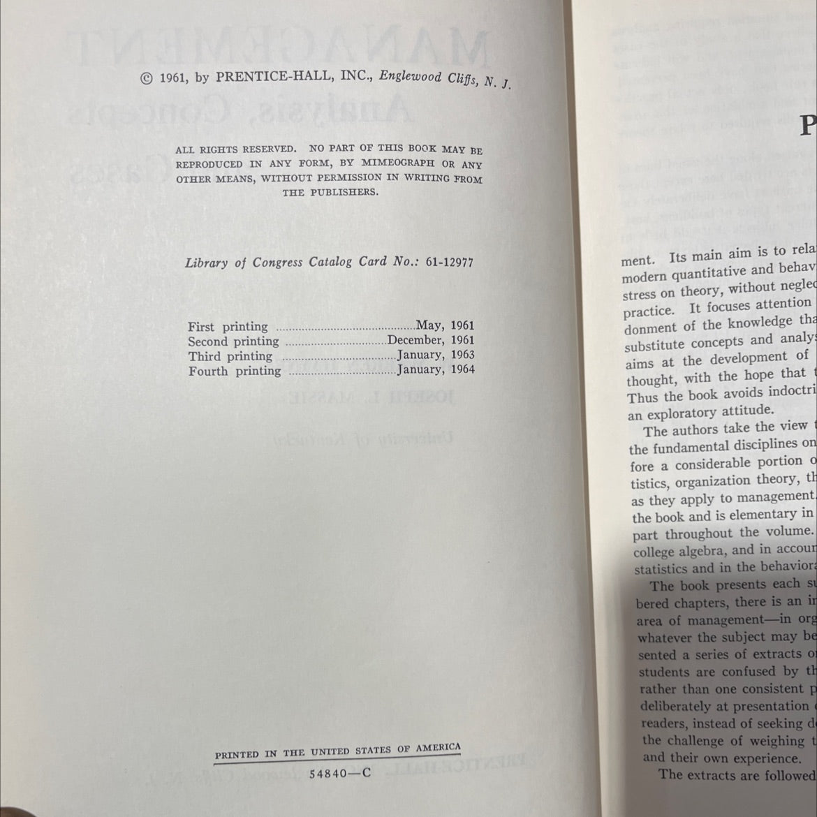 management analysis, concepts and cases book, by w. warren haynes, joseph l. massie, 1964 Hardcover image 3