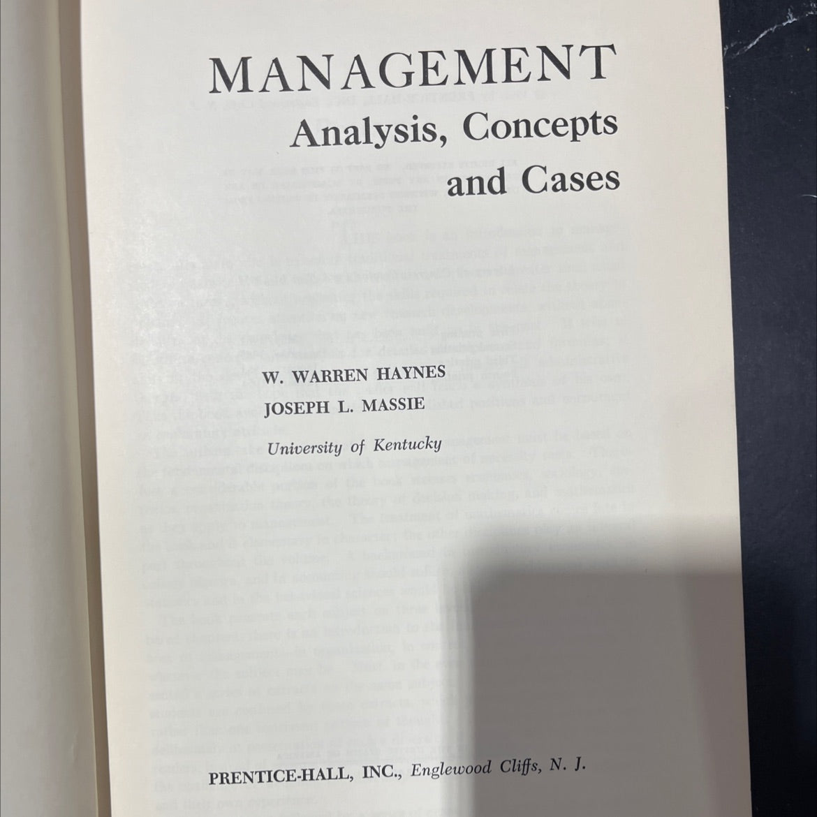management analysis, concepts and cases book, by w. warren haynes, joseph l. massie, 1964 Hardcover image 2