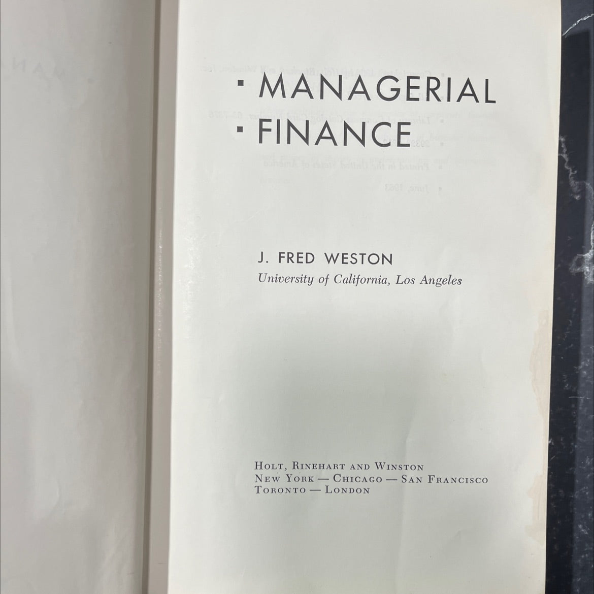 managerial finance book, by j. fred weston, 1962 Hardcover image 2