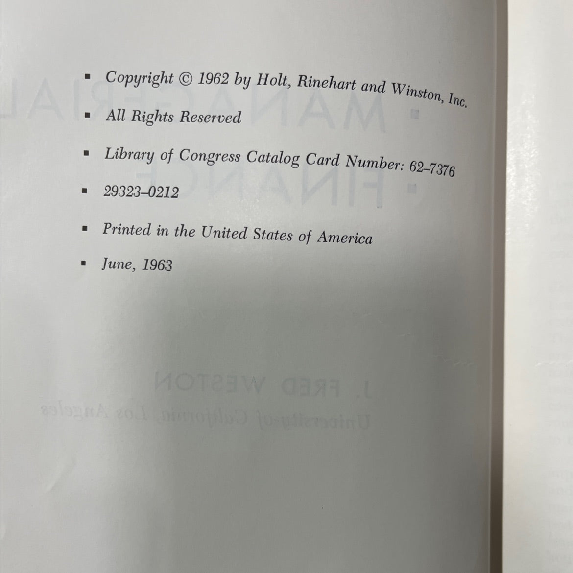 managerial finance book, by j. fred weston, 1962 Hardcover image 3
