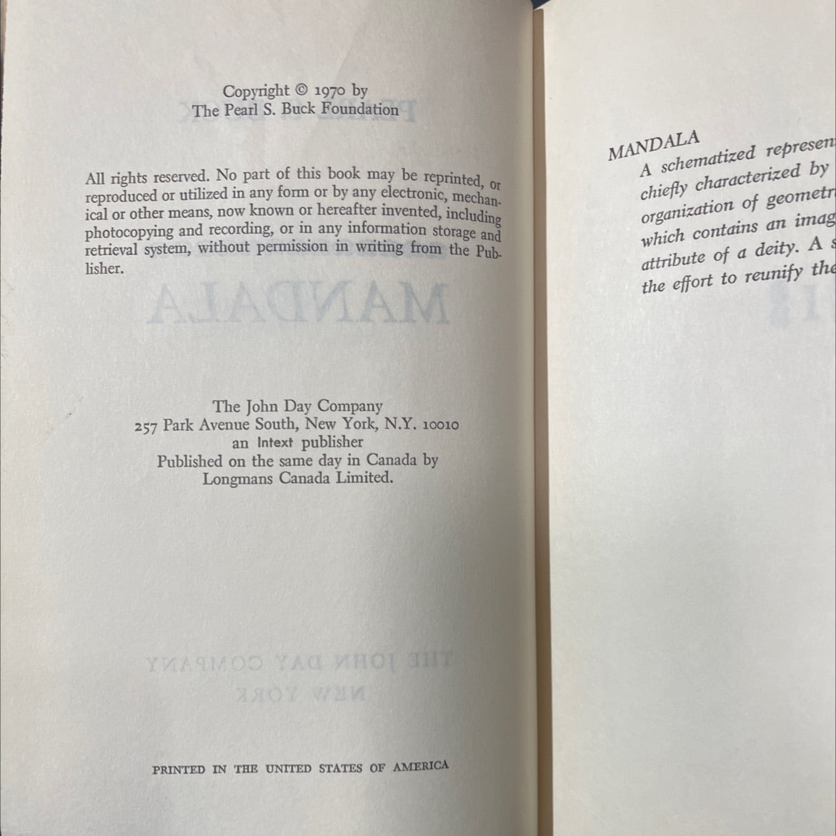 mandala book, by pearl s. buck, 1970 Hardcover image 3
