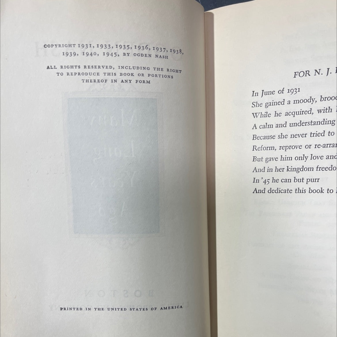 many long years ago book, by ogden nash, 1945 Hardcover image 3