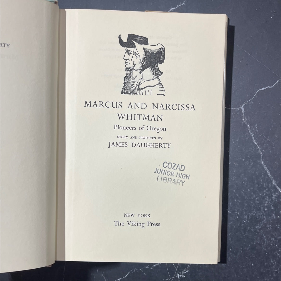 marcus and narcissa whitman pioneers of oregon book, by james daugherty, 1966 Hardcover image 2