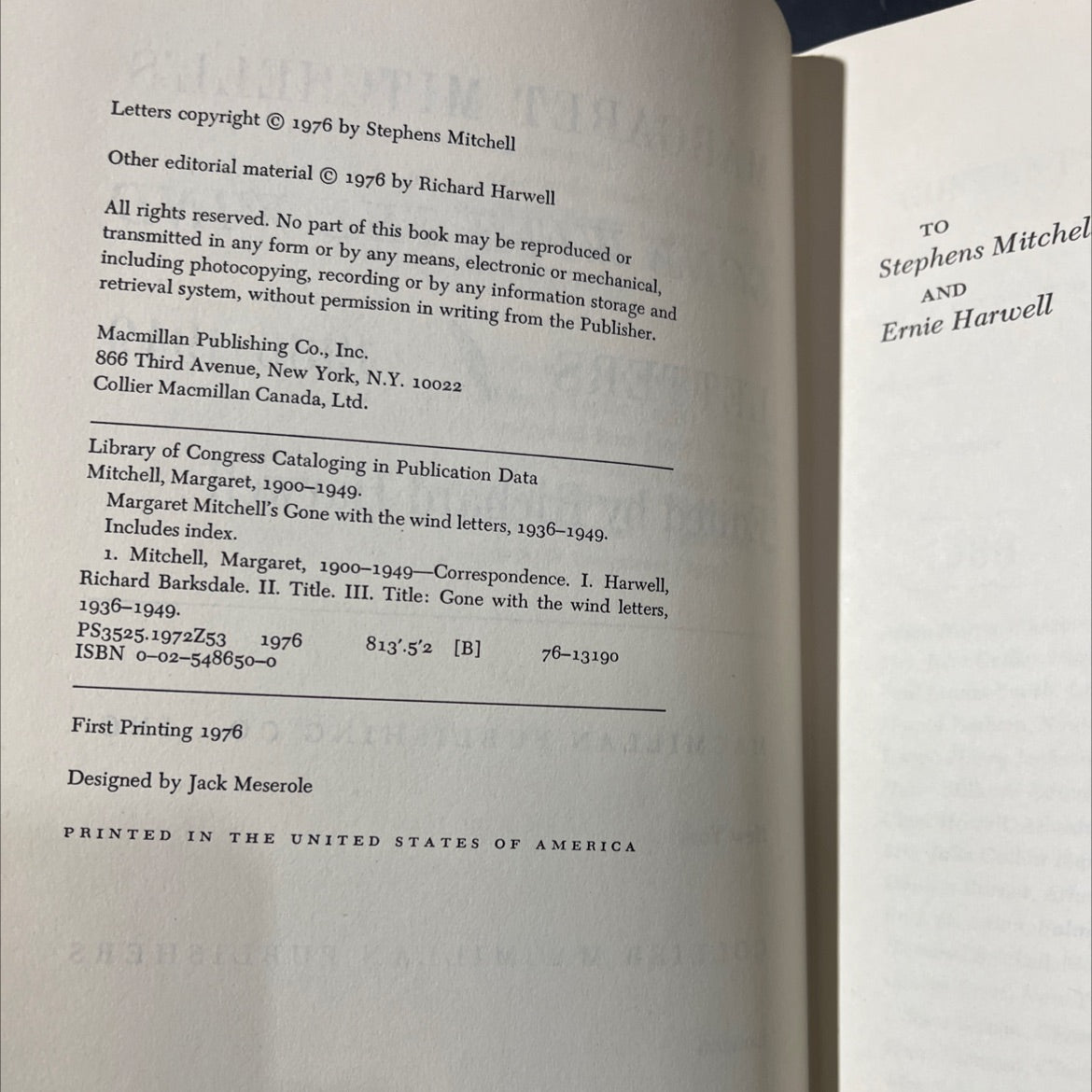 margaret mitchell's gone with the wind letters 1936-1949 book, by richard harwell, 1976 Hardcover image 3