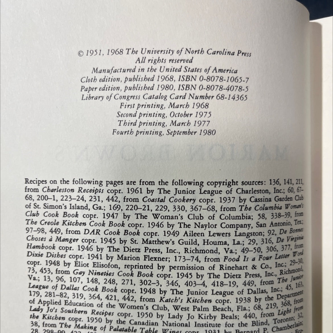 SIGNED marion brown's southern cook book book, by marion brown, 1968 Hardcover image 3