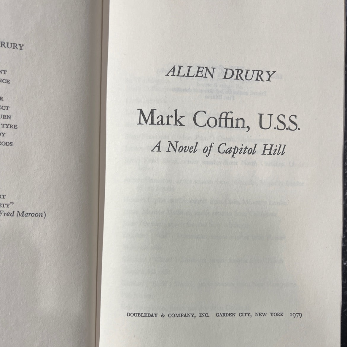 mark coffin, u.s.s. a novel of capitol hill book, by allen drury, 1979 Hardcover image 2
