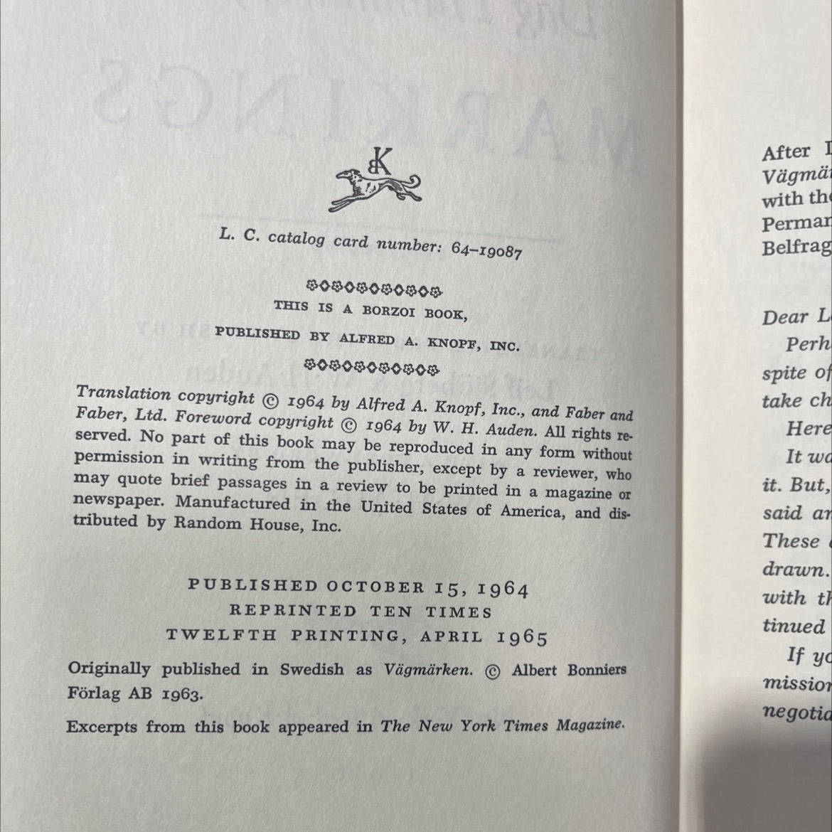 markings book, by dag hammarskjöld, 1965 Hardcover image 3