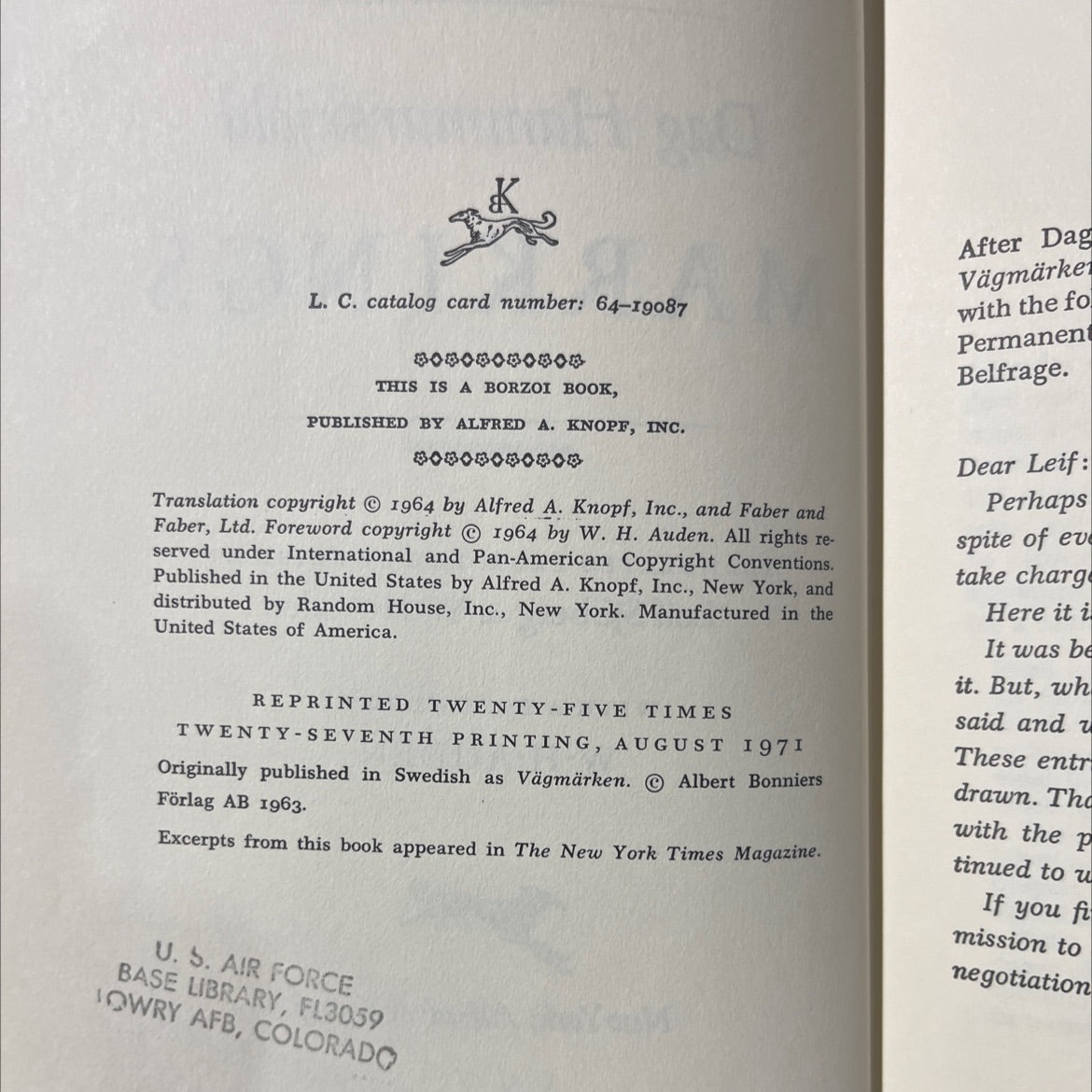 markings book, by dag hammarskjöld, 1971 Hardcover image 3