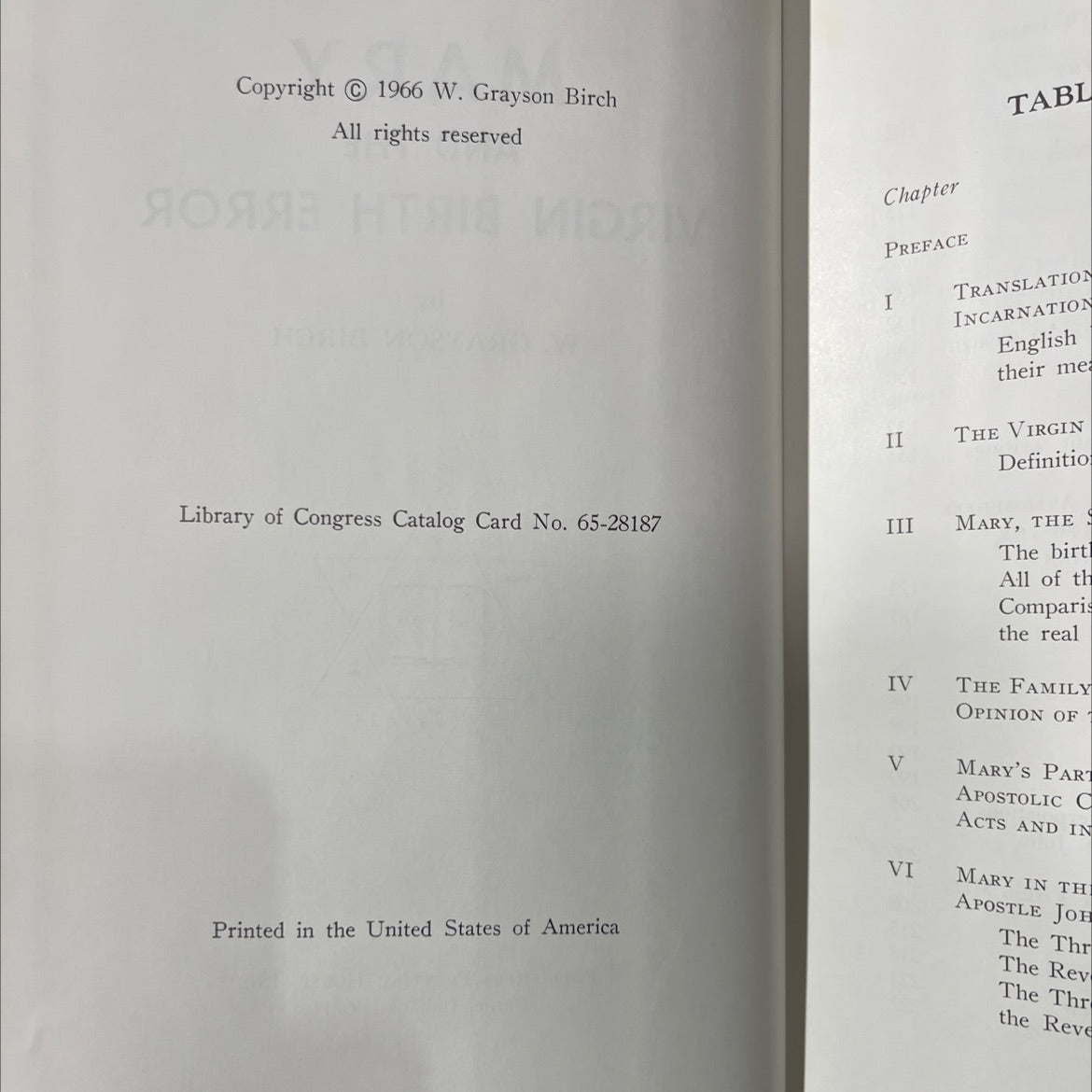 mary and the virgin birth error book, by w. grayson birch, 1966 Hardcover image 3