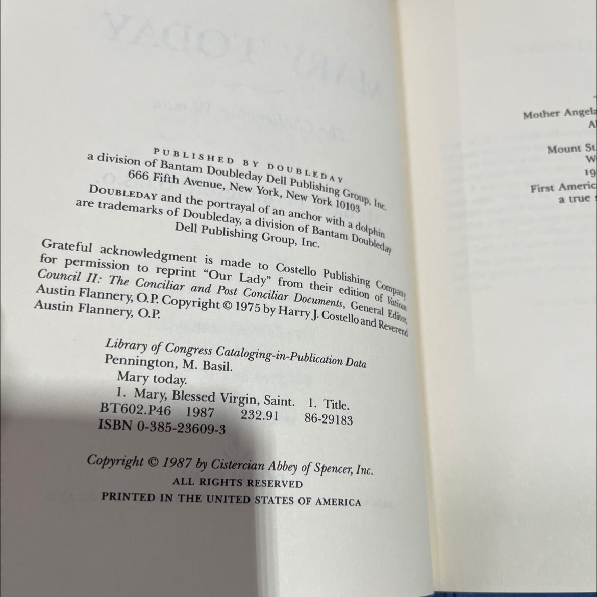 mary today book, by M. Basil Pennington, 1987 Hardcover image 3