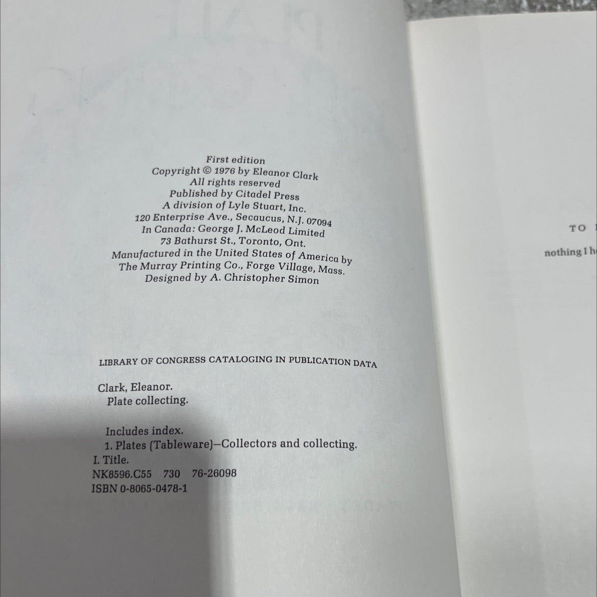 mas plate collecting book, by eleanor clark, 1976 Hardcover image 3