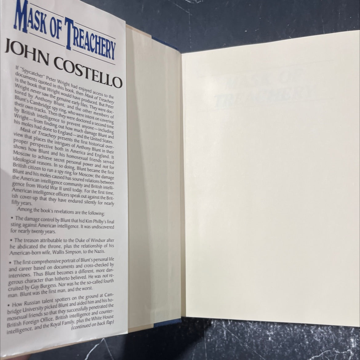 mask of treachery book, by John Costello, 1988 Hardcover image 4