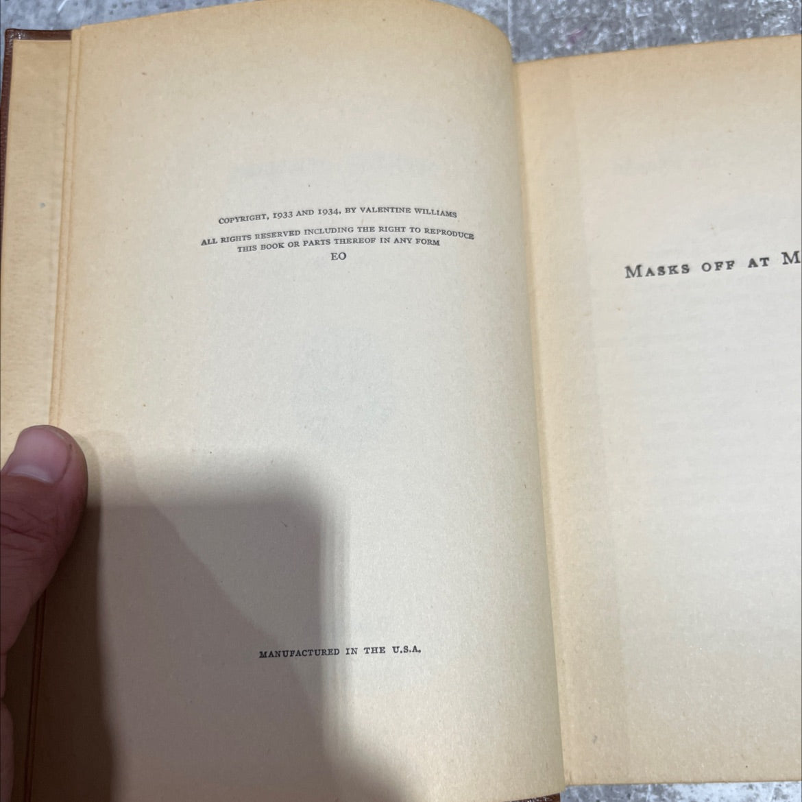 masks off at midnight book, by valentine williams, 1934 Hardcover image 3