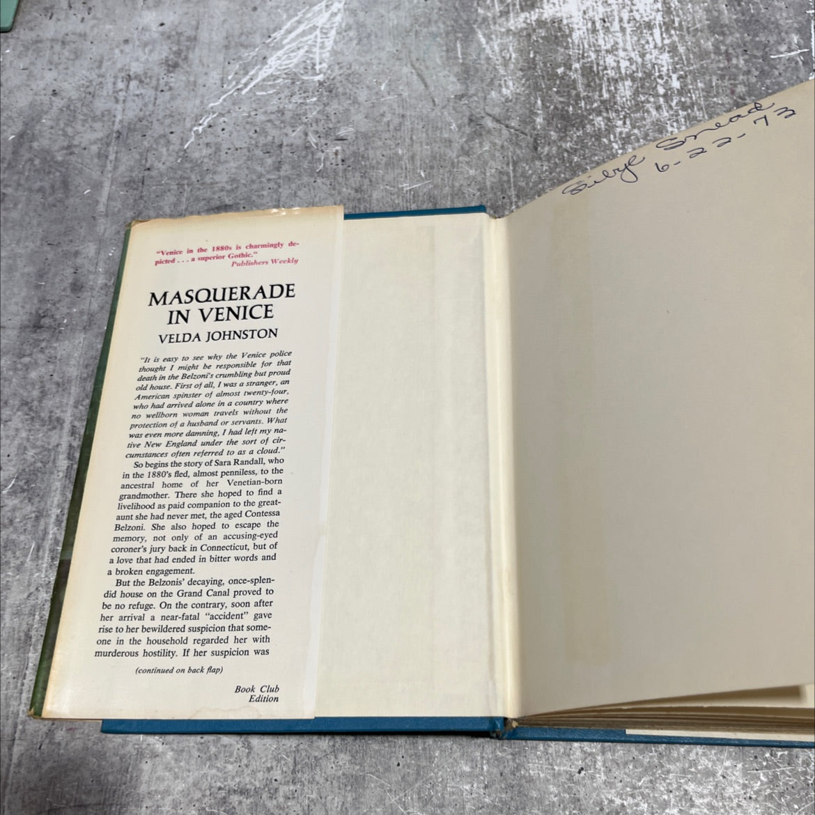 masquerade in venice book, by velda johnston, 1973 Hardcover image 4