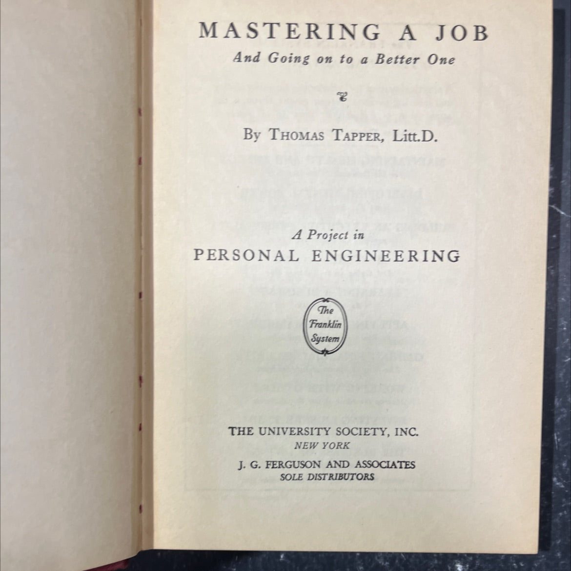 mastering a job and going on to a better one book, by thomas tapper, 1936 Hardcover image 2