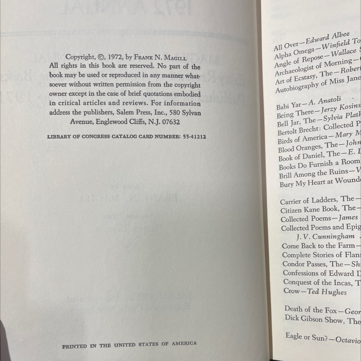 masterplots 1972 annual magill's literary annual book, by frank n. magill, 1972 Hardcover image 3