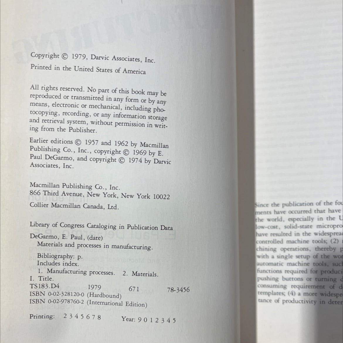 materials and processes in manufacturing book, by E. Paul DeGarmo, 1979 Hardcover image 3