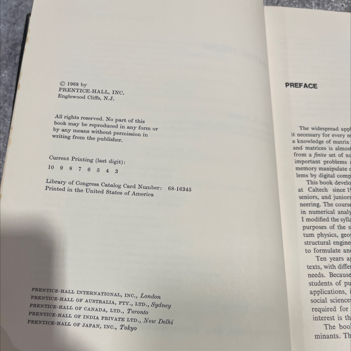 matrix theory book, by Joel N. Franklin, 1968 Hardcover image 3
