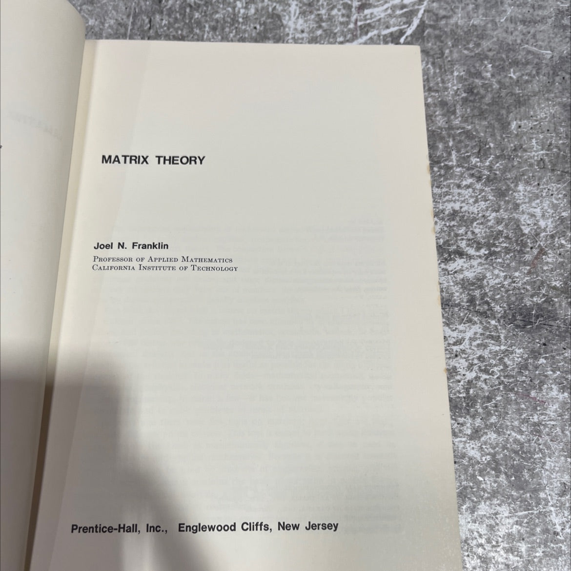 matrix theory book, by Joel N. Franklin, 1968 Hardcover image 2