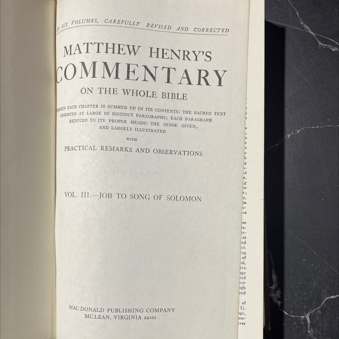 matthew henry's commentary on the whole bible vol. iii job to song of solomon book, by matthew henry, 1970 Hardcover image 2