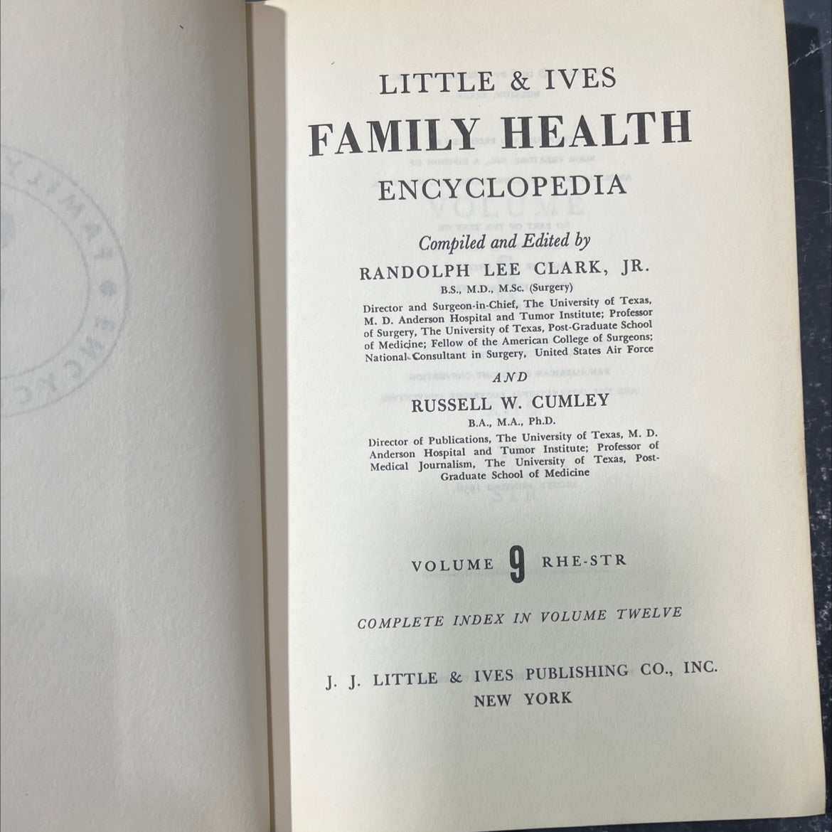 may little & ives family health encyclopedia book, by randolph lee clark, jr., russell w. cumley, 1956 Hardcover image 2