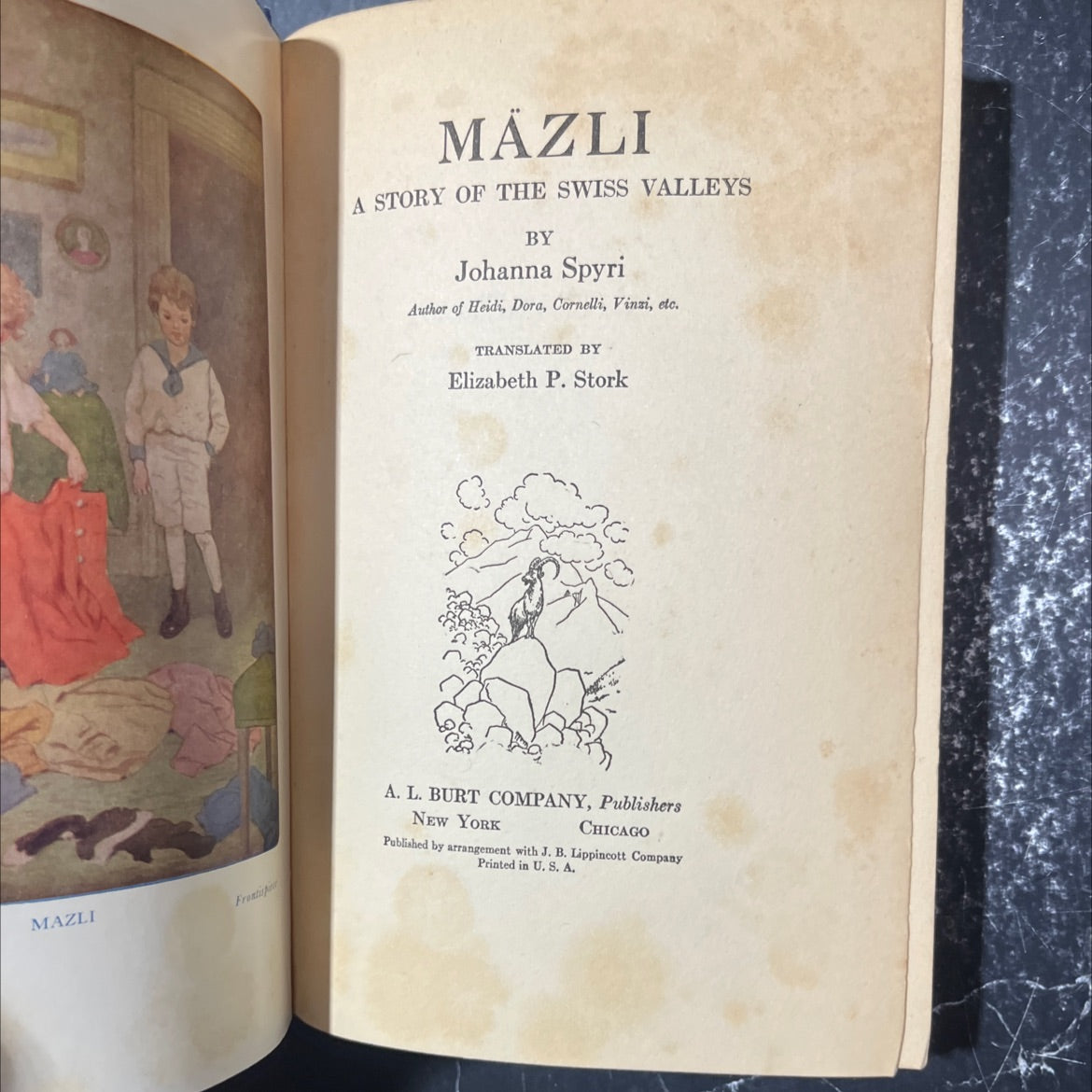 mazli a story of the swiss valleys book, by johanna spyri, 1921 Hardcover image 2