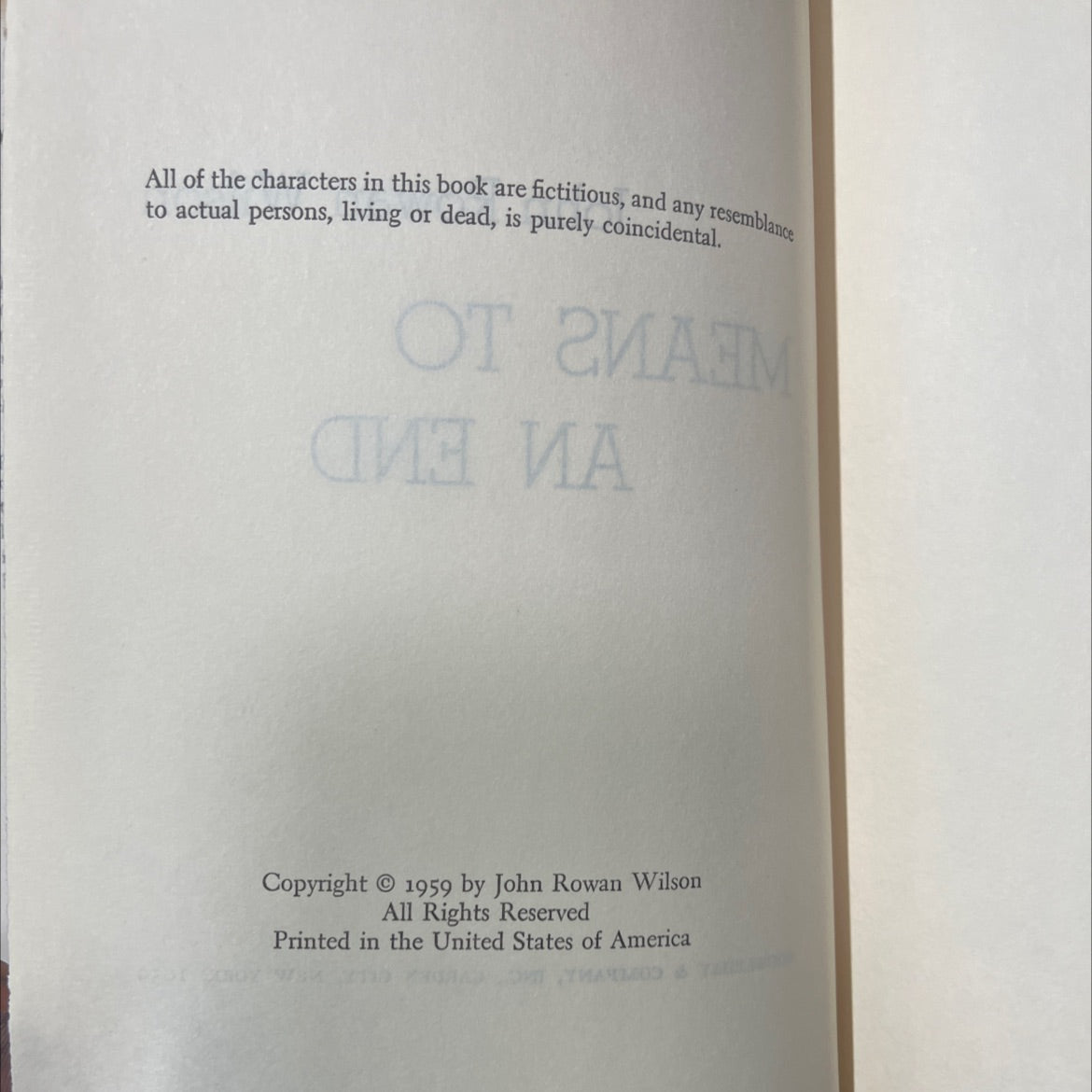 means to an end book, by John Rowan Wilson, 1959 Hardcover image 3