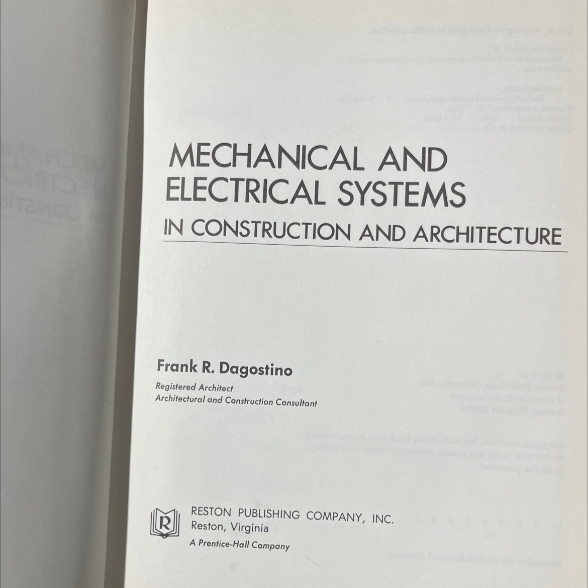 mechanical and electrical systems in construction and architecture book, by Frank R. Dagostino, 1978 Hardcover image 2