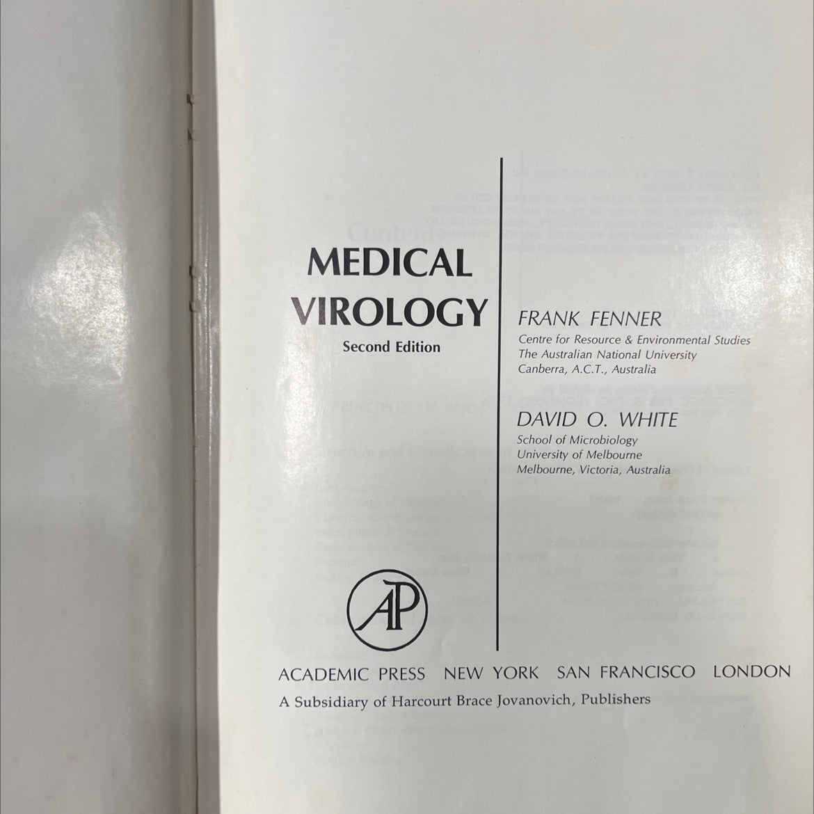 medical virology book, by frank fenner, david o. white, 1976 Hardcover image 2