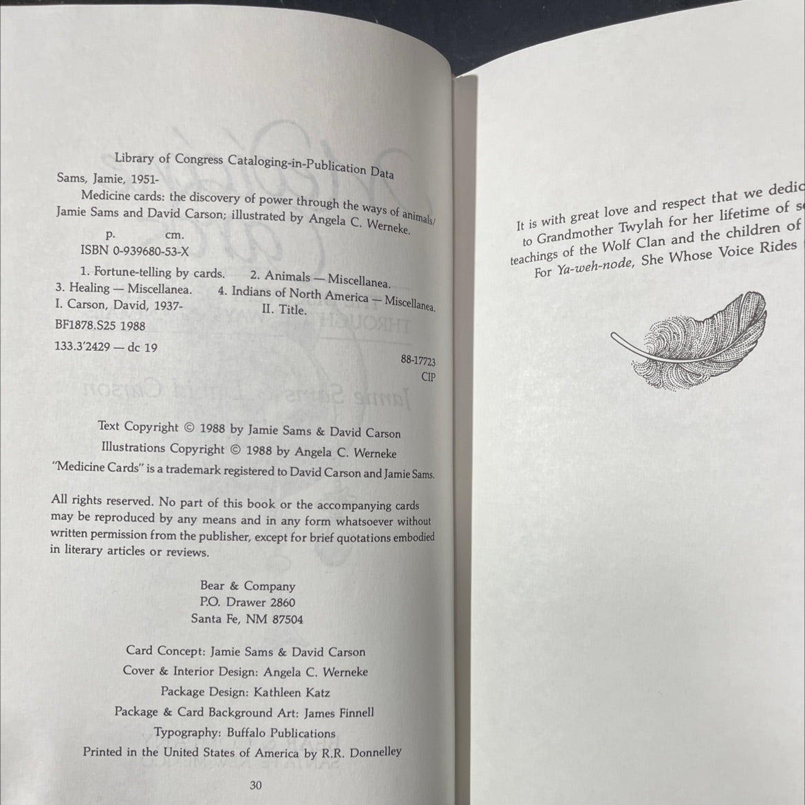 medicine cards the discovery of power through the ways of animals book, by Jamie Sams & David Carson, 1988 Hardcover image 3