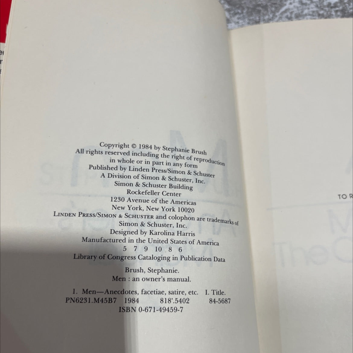 men an owner's manual book, by Stephanie Brush, 1984 Hardcover image 3