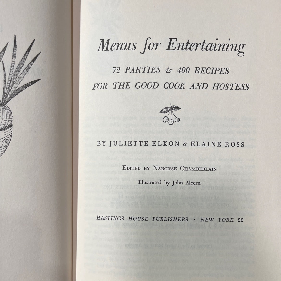 menus for entertaining 72 parties & 400 recipes for the good cook and hostess book, by juliette elkon & elaine ross, image 2