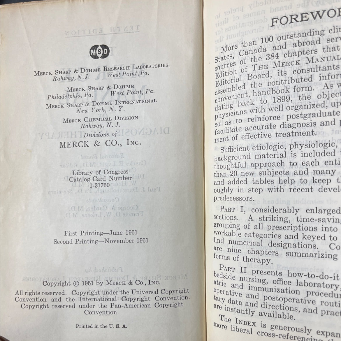 merck manual of diagnosis and therapy book, by charles e. lyght, m.d., 1961 Hardcover image 3