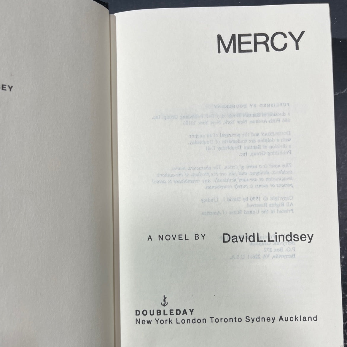 mercy book, by David L. Lindsey, 1990 Hardcover image 2