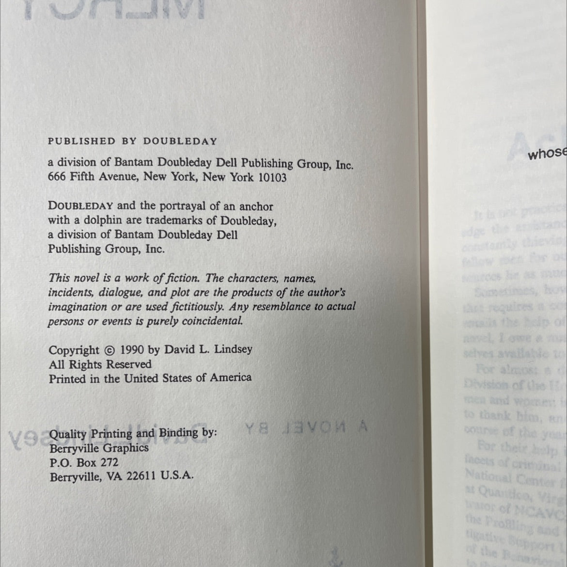 mercy book, by David L. Lindsey, 1990 Hardcover image 3