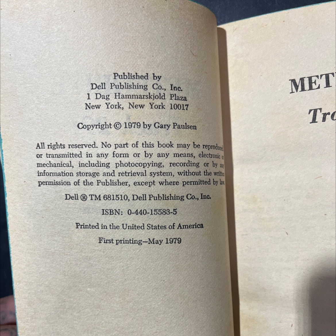 meteorite track 291 book, by Gary Paulsen, 1979 Hardcover image 3