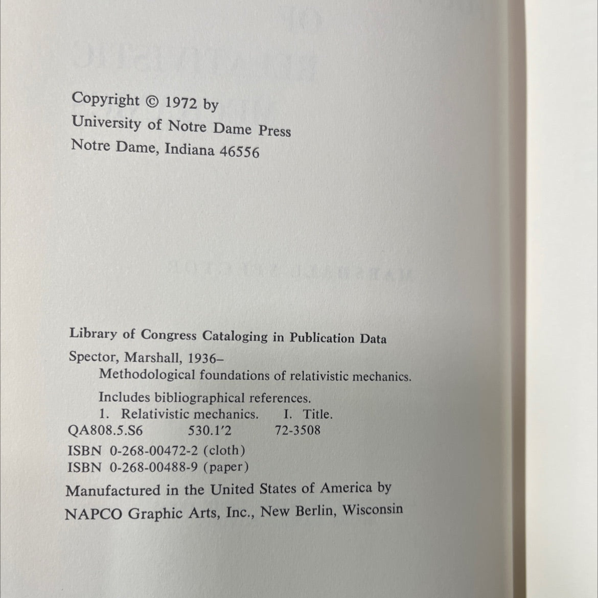 methodological foundations of relativistic mechanics book, by Marshall Spector, 1972 Hardcover image 3