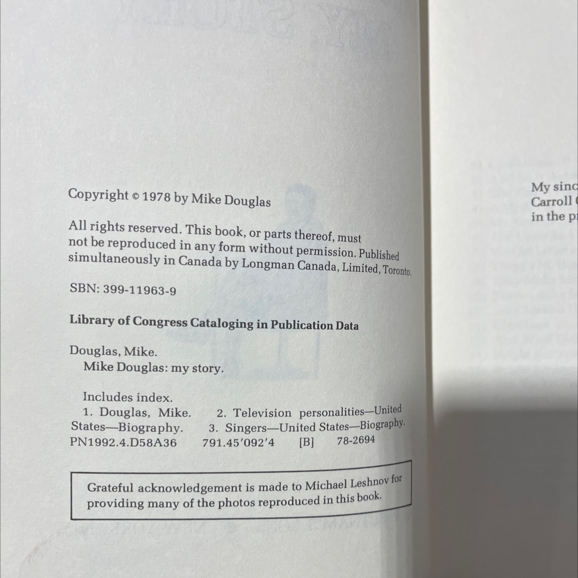mike douglas my story book, by Mike Douglas, 1978 Hardcover image 3