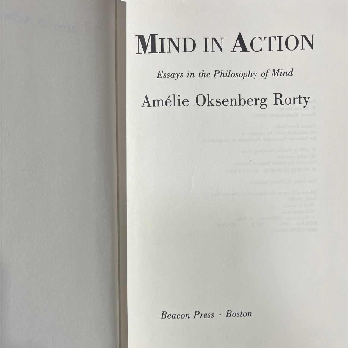 mind in action book, by Amélie Oksenberg Rorty, 1988 Hardcover image 2